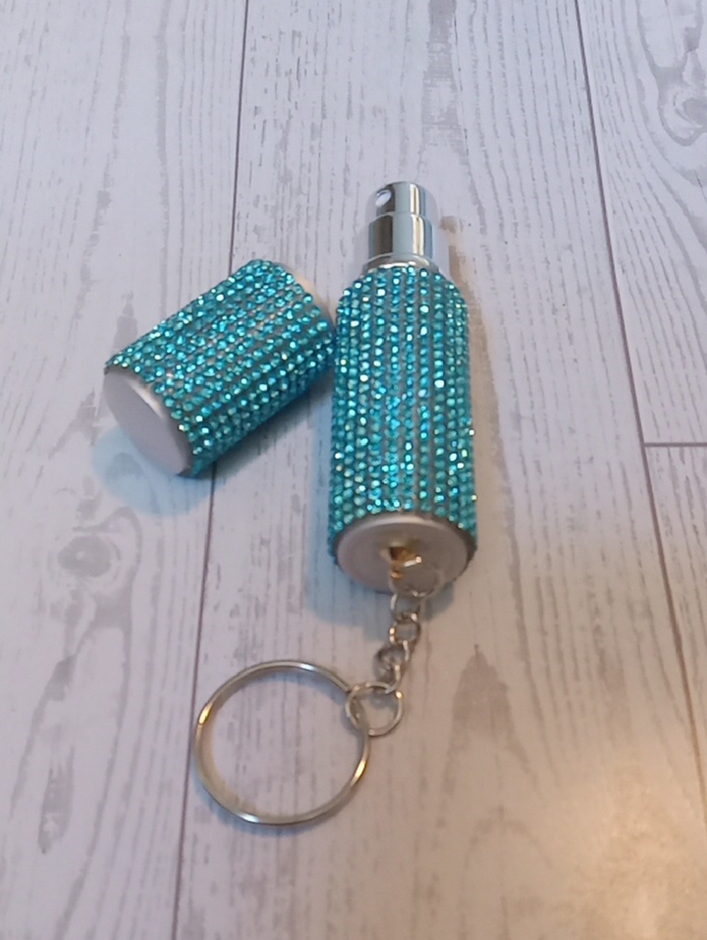 Perfume Atomizer Blingy Turquoise Crystal Keychain
